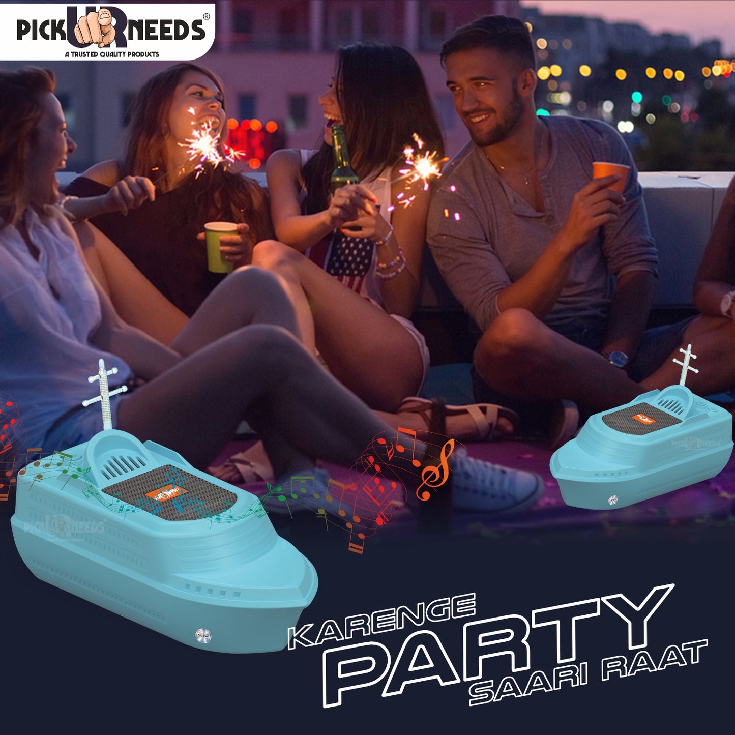 Pick Ur Needs 10W Portable Wireless Speaker 6H Playtime, 1200mAh Battery, USB Port, Parties 10 W Bluetooth Speaker (Green, 5.0 Channel)