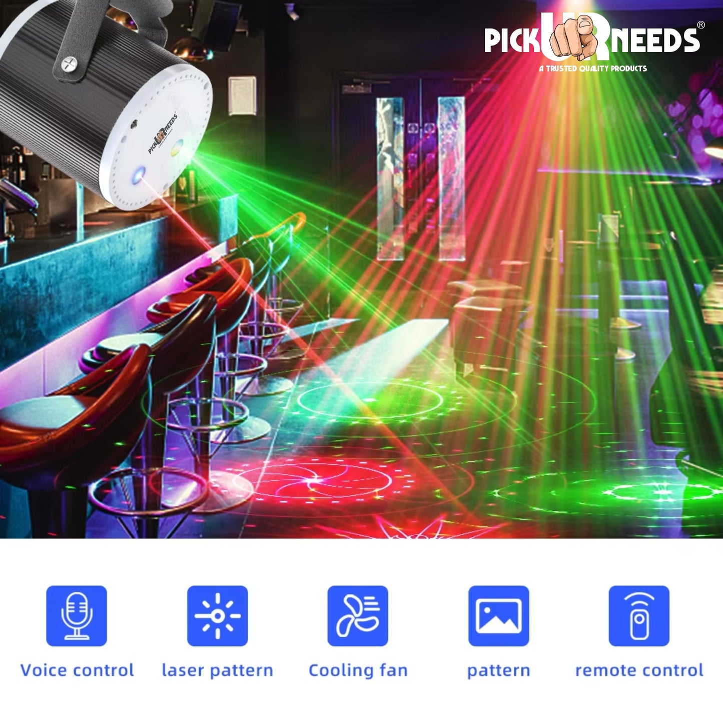 Pick Ur Needs Mini Cylinder DJ Disco Laser Light with 16 Patterns & 4 Modes USB-Powered Party Light for Weddings,Clubs & Events