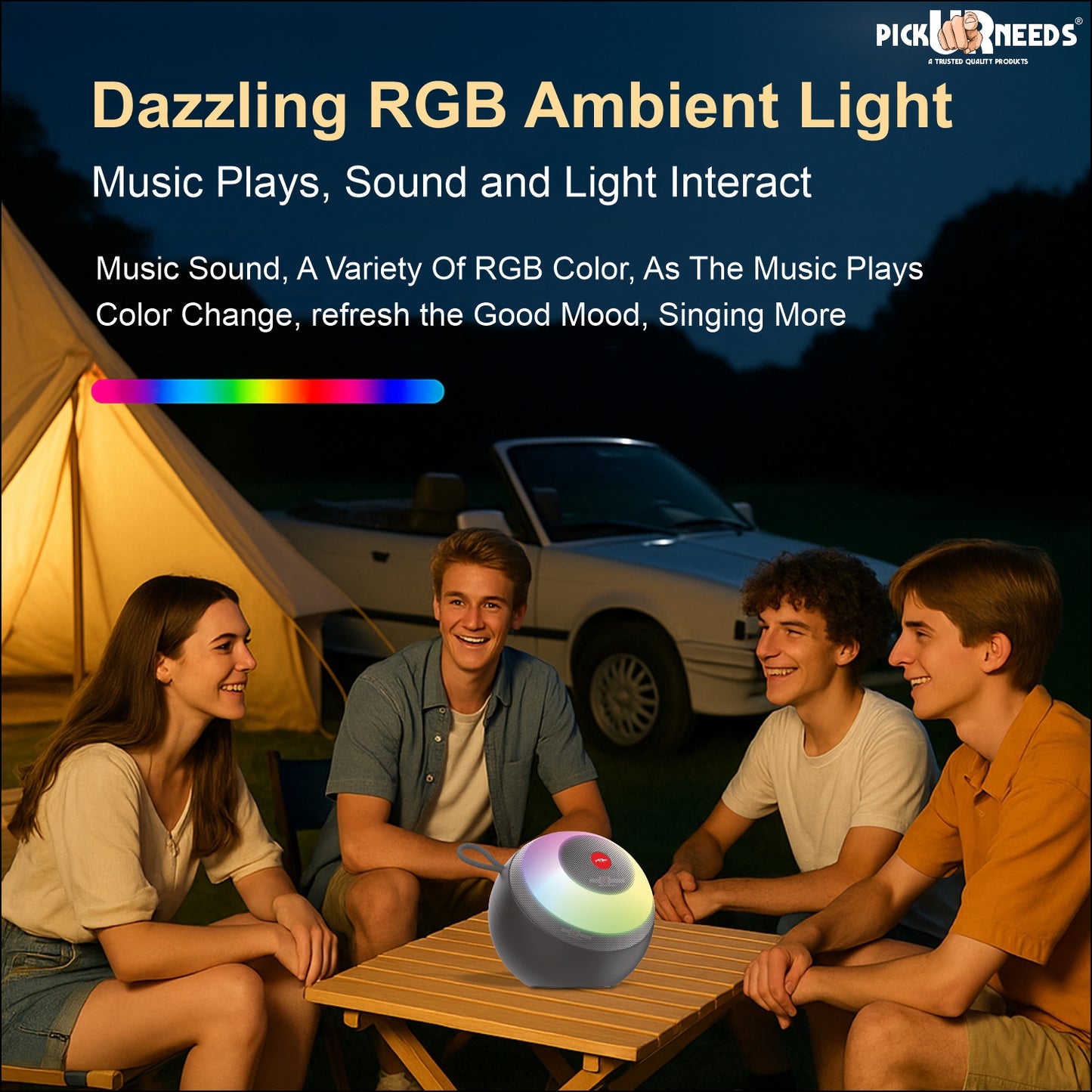 Pick Ur Needs Super Bass Rechargeable Portable Speakers RGB LED Active Stereo WooferHiFi Music 5 W Bluetooth Speaker (Black, 5.0 Channel)