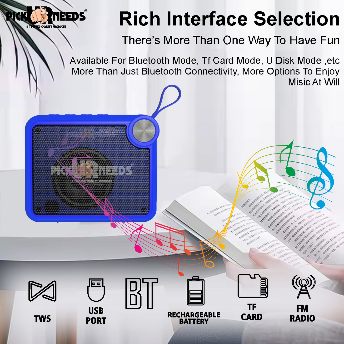 Pick Ur Needs Rechargeable Box Sound Wireless Speaker 5W – TWS, 4H Playback, TF/SD/USB/FM 5 W Bluetooth Speaker (Black, 5.0 Channel)
