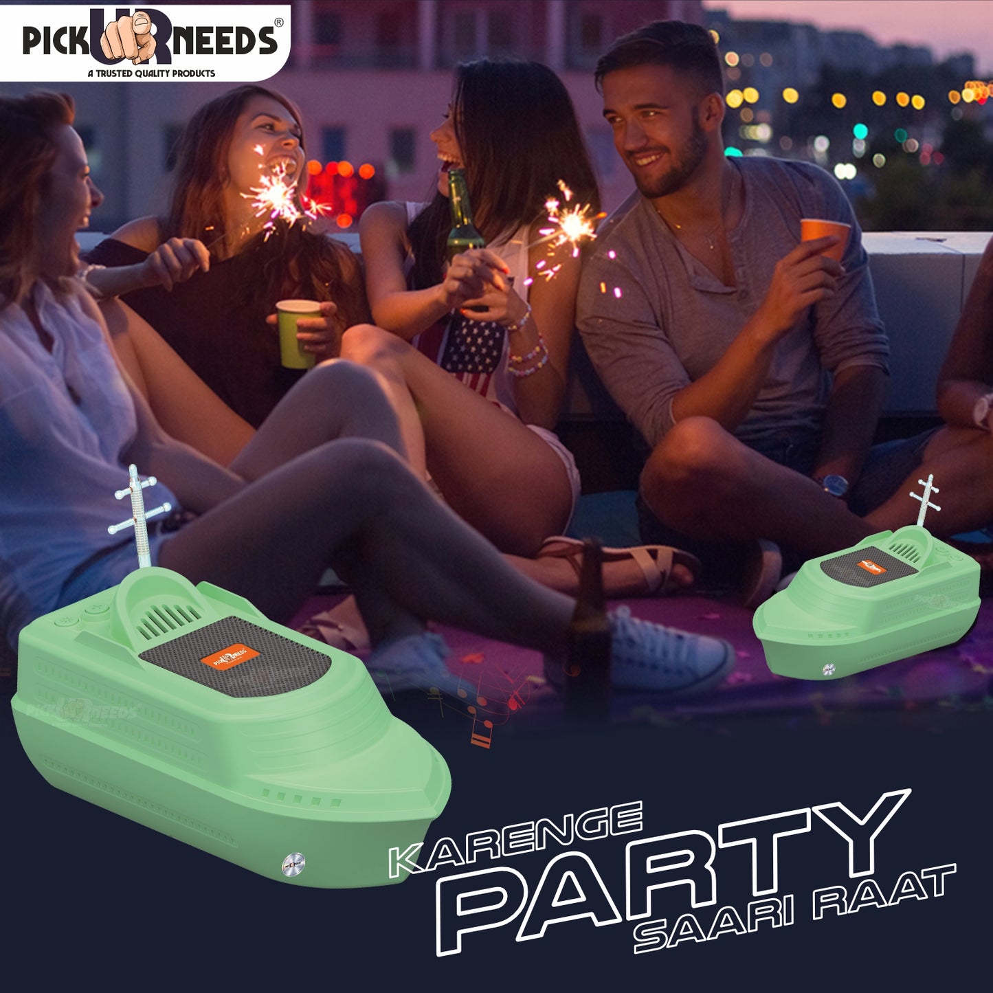 Pick Ur Needs 10W Portable Wireless Speaker 6H Playtime, 1200mAh Battery, USB Port, Parties 10 W Bluetooth Speaker (Green, 5.0 Channel)