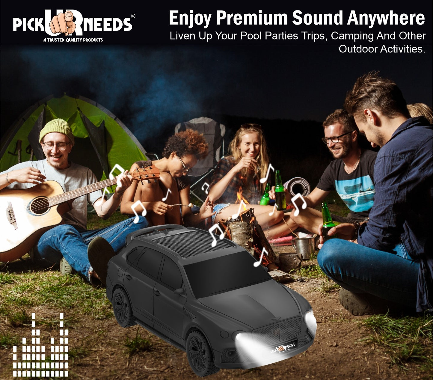 Pick Ur Needs Wireless Portable Mini Speaker- RGB Disco Light, 1200mAh, USB/TF/FM 5 W Bluetooth Speaker (Black, 5.0 Channel)