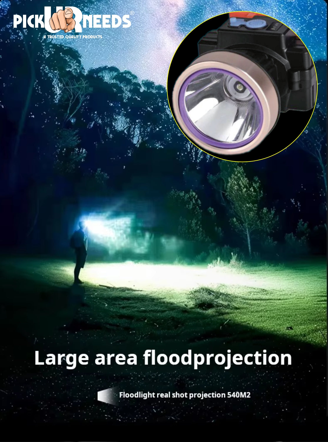 Pick Ur Needs Rechargeable Headlamp With 2400 mAh Lithium Battery Type C Charge 150 Watt Laser 5 hrs Torch Emergency Light (Copper)