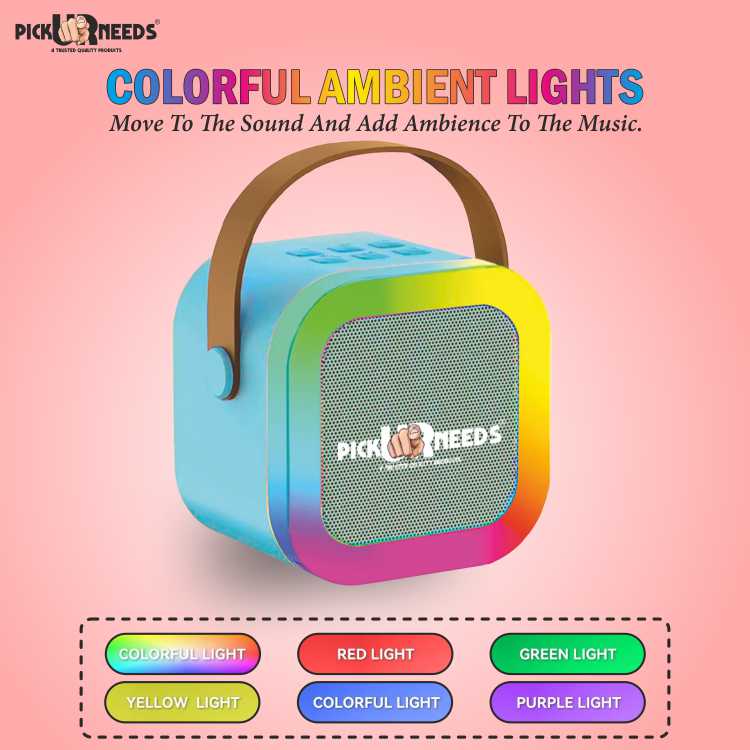 Pick Ur Needs Kids Karaoke 4 Multiple Voice Mike With Bluetooth Speaker RGB Disco Party Light (Blue)