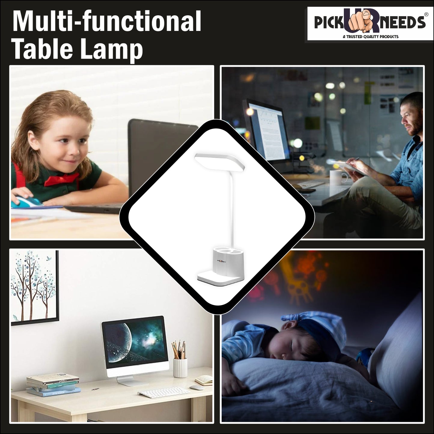 Pick Ur Needs LED Smart Desk Table Lamp Rechargeable, 3 LIght Modes, Foldable Study Lamp (11 cm, White)