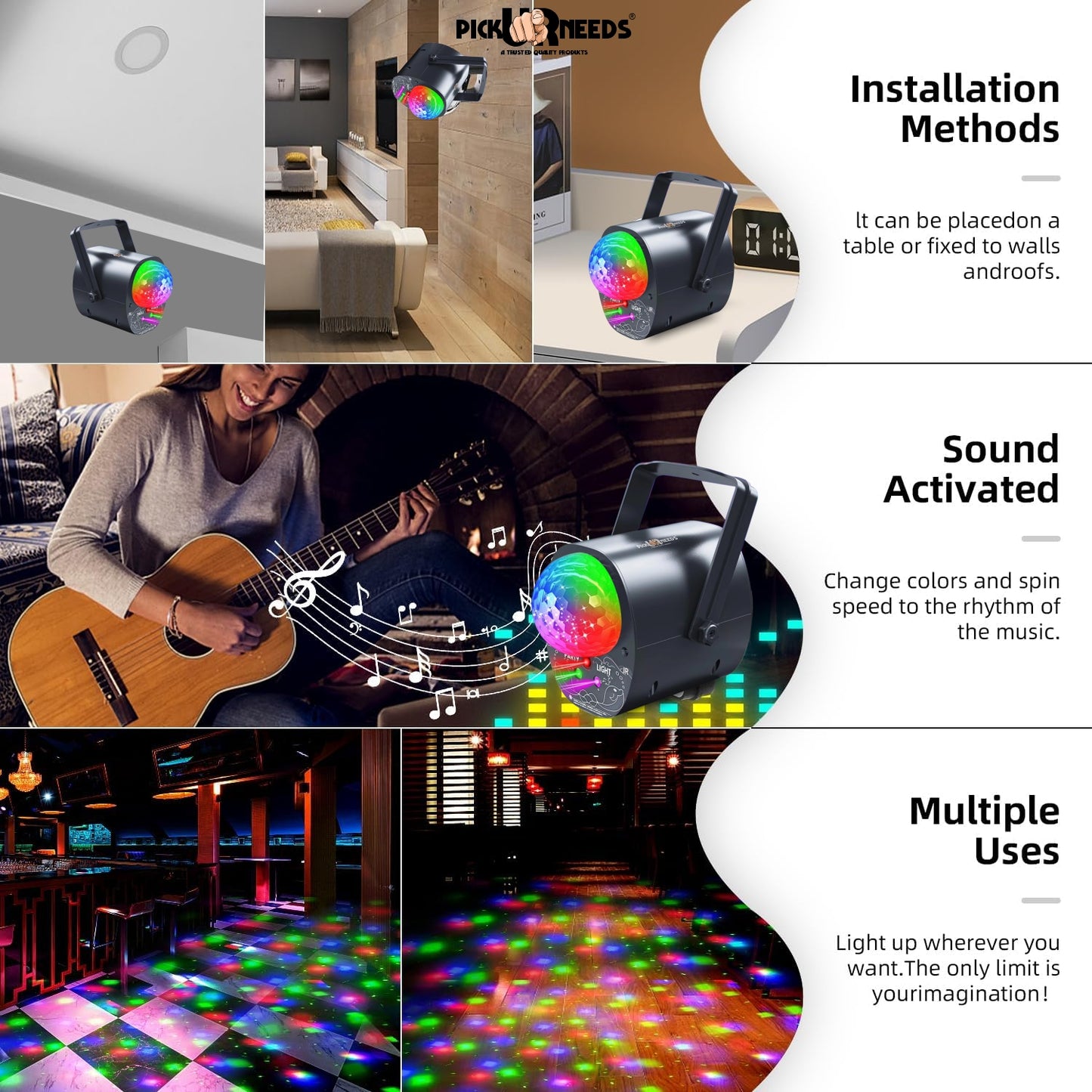 Pick Ur Needs Disco Ball Party Lights DJ Laser Light with Remote β Sound Activated (50 nm, Multicolor)