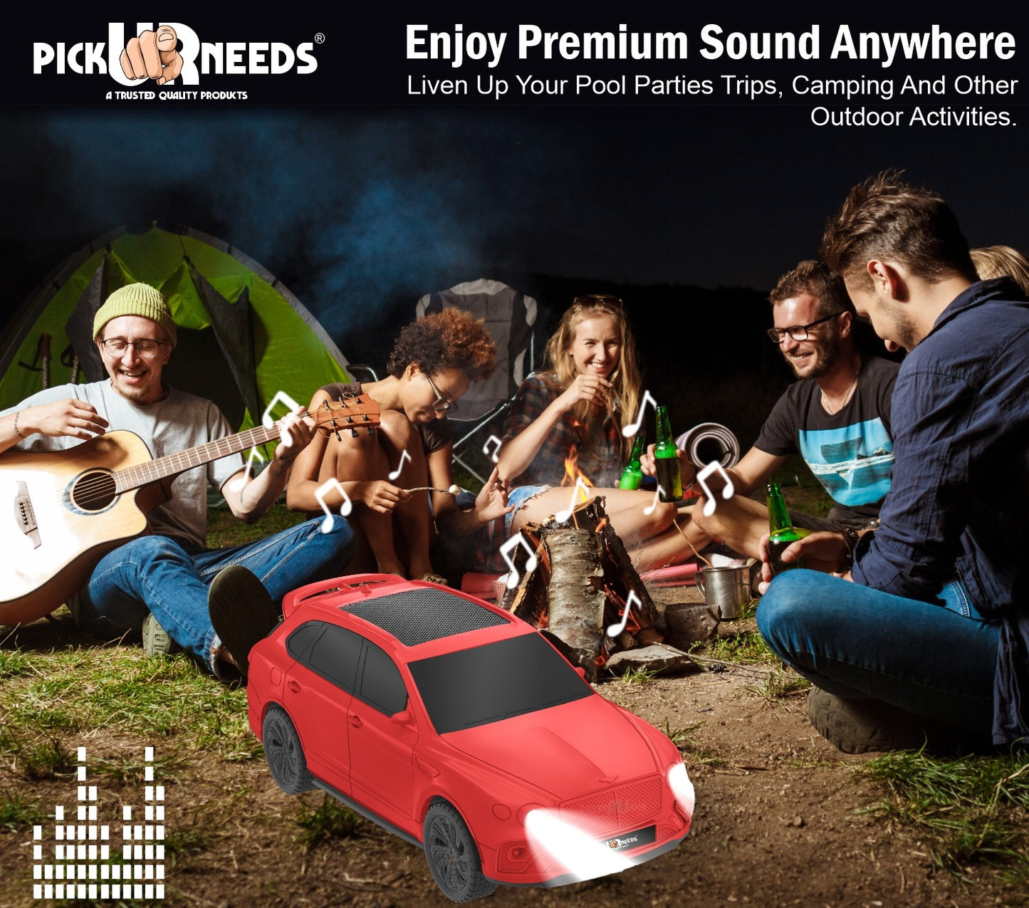 Pick Ur Needs Wireless Portable Mini Speaker- RGB Disco Light, 1200mAh, USB/TF/FM 5 W Bluetooth Speaker (Black, 5.0 Channel)