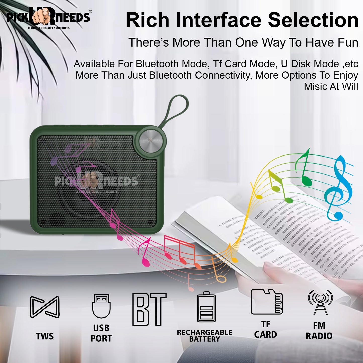 Pick Ur Needs Rechargeable Box Sound Wireless Speaker 5W – TWS, 4H Playback, TF/SD/USB/FM 5 W Bluetooth Speaker (Black, 5.0 Channel)