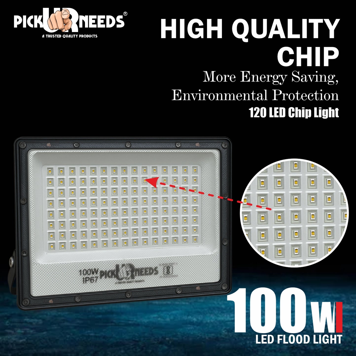 Pick Ur Needs 100W Lens Flood Light With Extension Bracket 120 Bright SMD LED IP67 Waterproof 0 hrs Flood Lamp Emergency Light (White) pack of 3