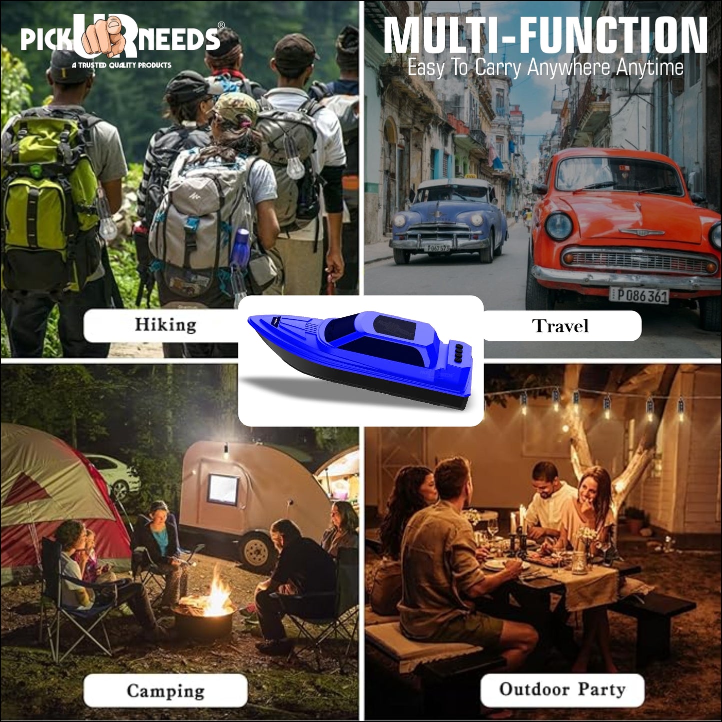 Pick Ur Needs Portable Bluetooth Speaker with High Bass β 5W Dynamic Thunder Sound, Cruiser Design, 1200mAh Rechargeable Battery, Wireless Audio for Outdoor & Indoor Use (Black)