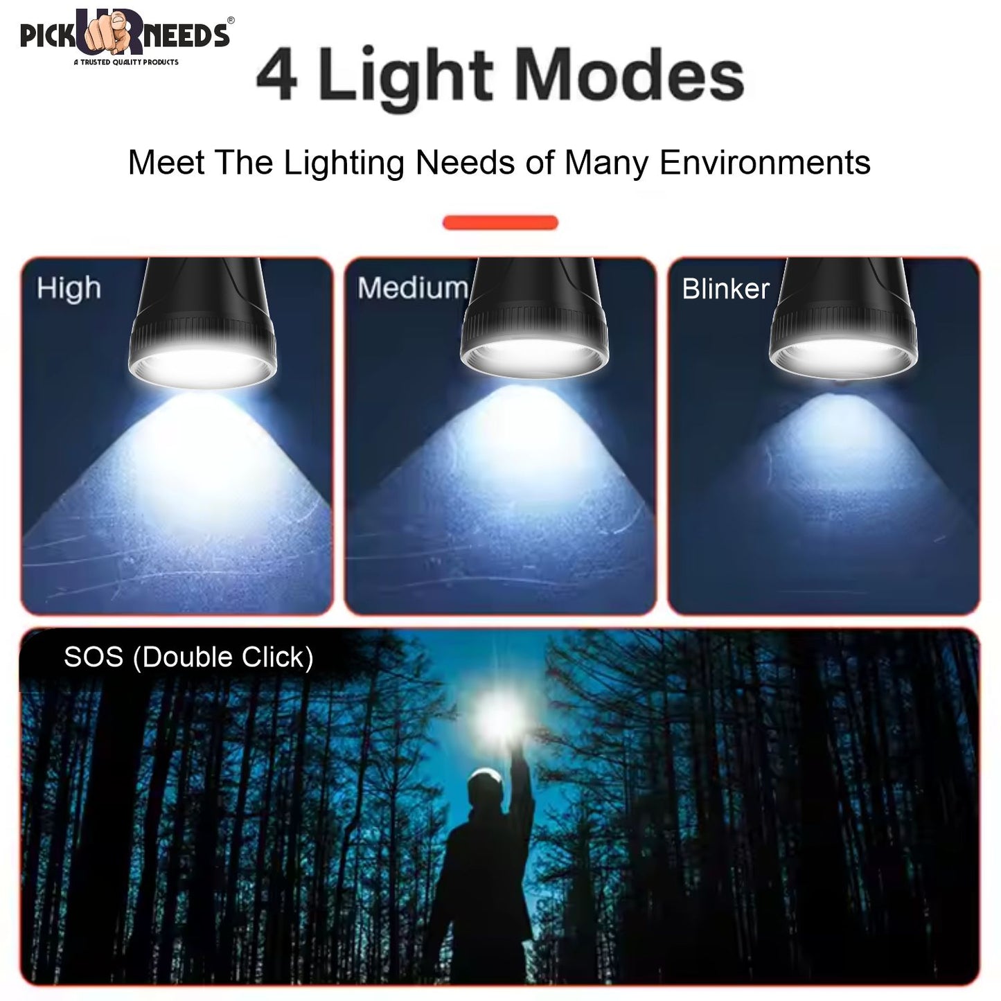 Pick Ur Needs Zoomable Focus High Power Super Bright Flashlight Two Mode 75W Laser + Side COB 5 hrs Torch Emergency Light (Black)