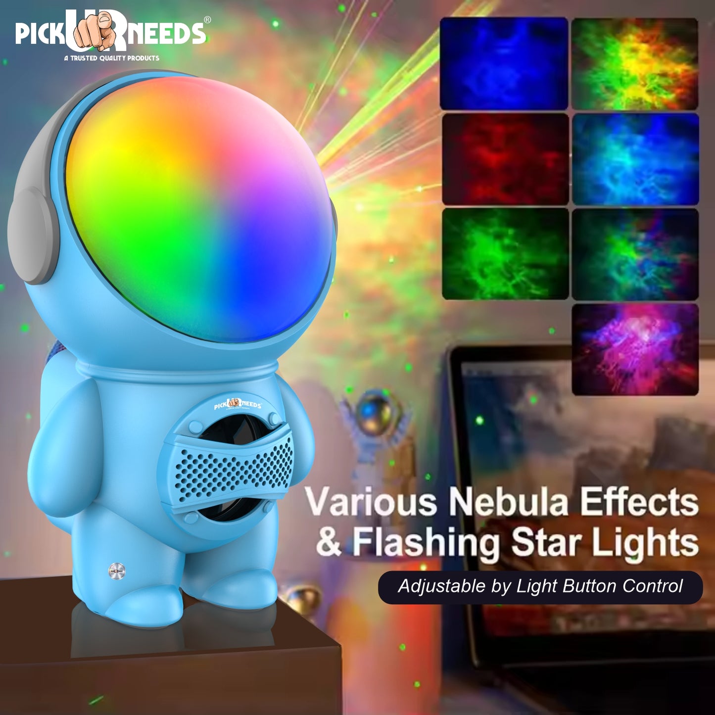 Pick Ur Needs Astronaut Portable Wireless Mini DJ Bluetooth Speaker with Dynamic Thunder Sound, 6.8W HiFi Bass, LED Lights, 1200mAh Battery, USB/TF Card Playback