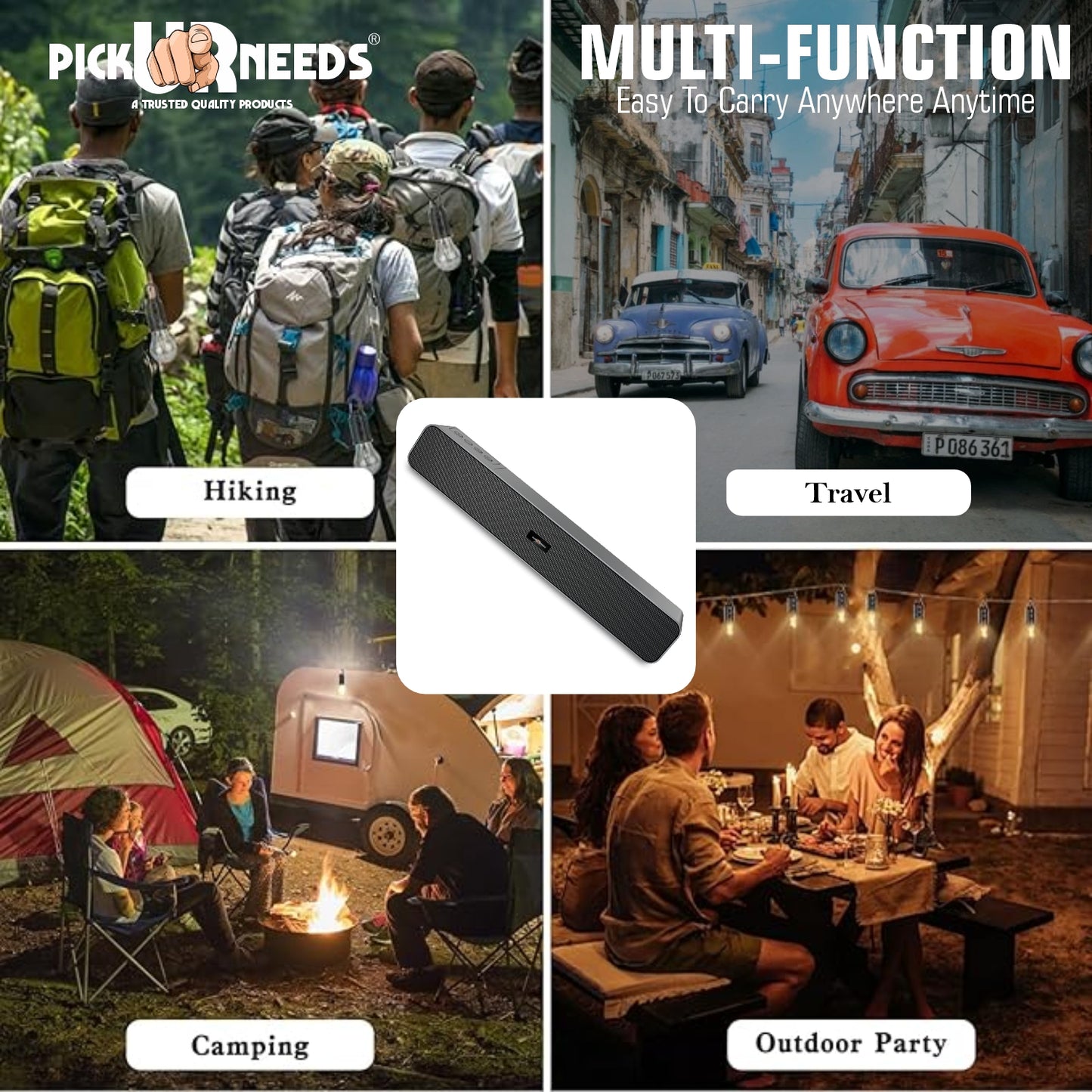 Pick Ur Needs 10W Portable Rechargeable Bluetooth Speaker with 1200mAh Battery β 4 Hours Playtime, Fm Radio/AUX/USB/TF Card Support, Wireless Soundbar