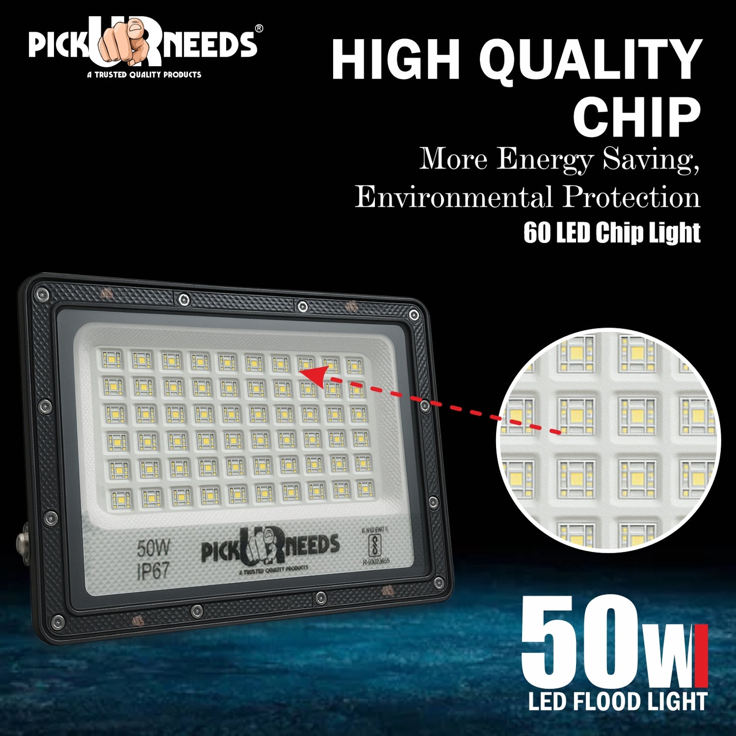 Pick Ur Needs 50W Lens Flood Light With Extension Bracket 60 Bright SMD Light IP67 Waterproof 0 hrs Flood Lamp Emergency Light (White) Pack of 3