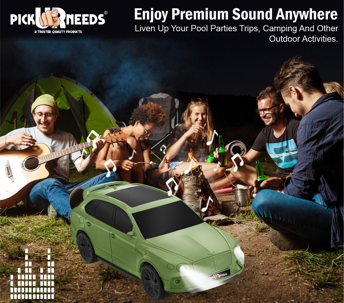 Pick Ur Needs Wireless Portable Mini Speaker- RGB Disco Light, 1200mAh, USB/TF/FM 5 W Bluetooth Speaker (Black, 5.0 Channel)