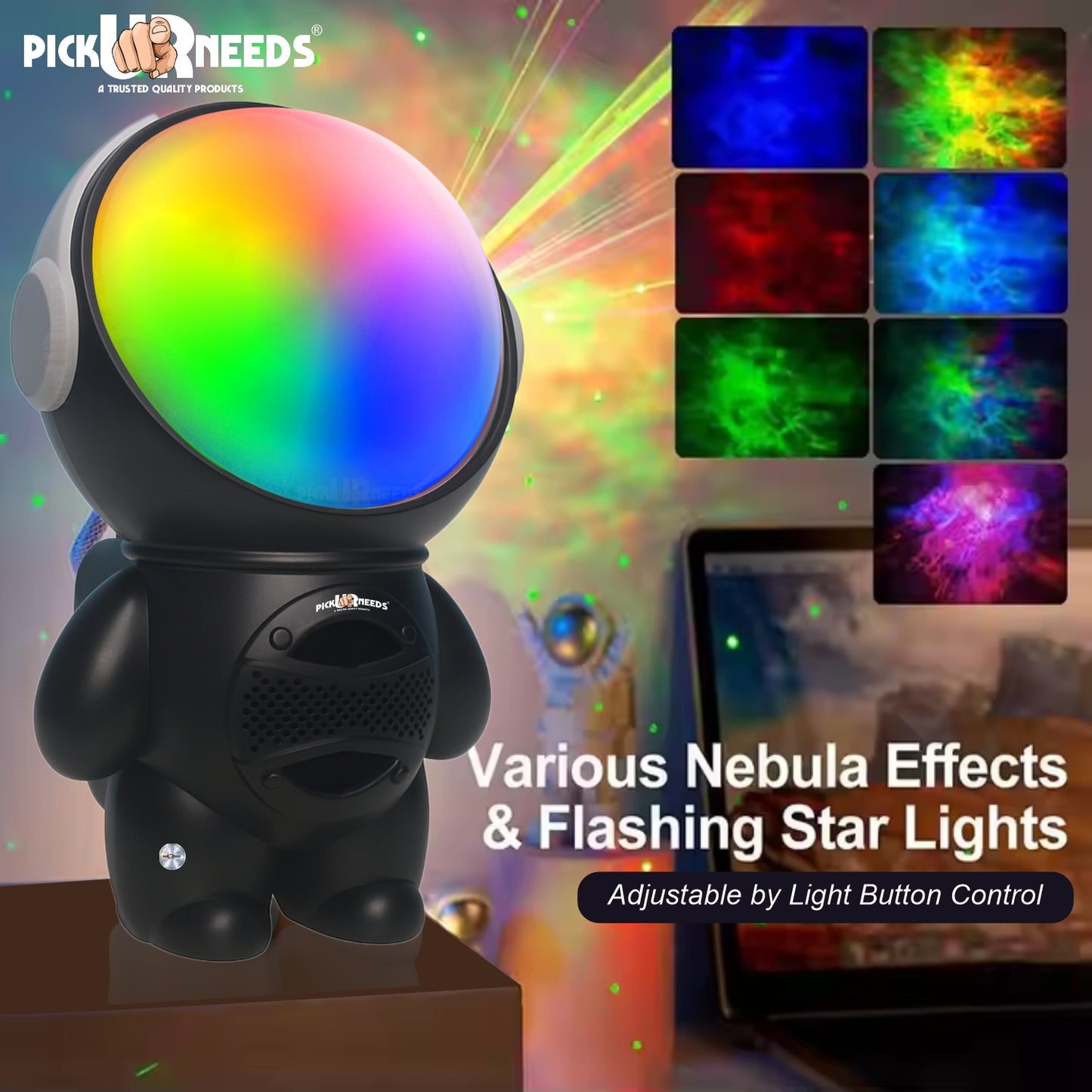 Pick Ur Needs Astronaut Portable Wireless Mini DJ Bluetooth Speaker with Dynamic Thunder Sound, 6.8W HiFi Bass, LED Lights, 1200mAh Battery, USB/TF Card Playback