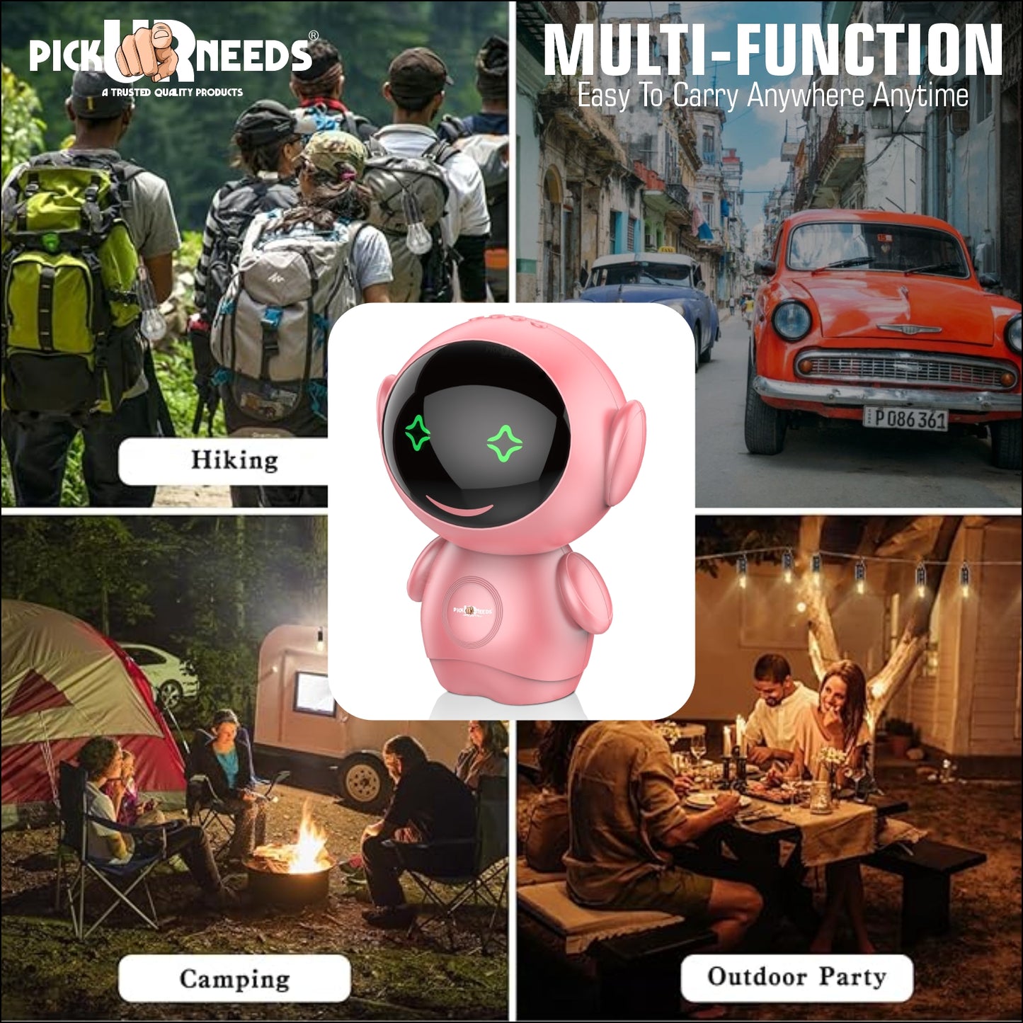 Pick Ur Needs Rechargeable Bluetooth Speaker with 1200mAh Battery β Portable Wireless Audio, FM Radio, USB/TF Card Support, TWS Pairing (White)
