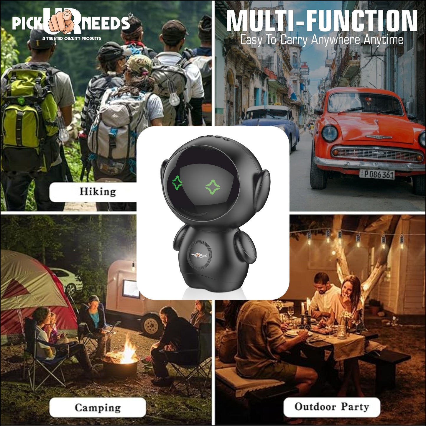 Pick Ur Needs Rechargeable Bluetooth Speaker with 1200mAh Battery β Portable Wireless Audio, FM Radio, USB/TF Card Support, TWS Pairing (White)