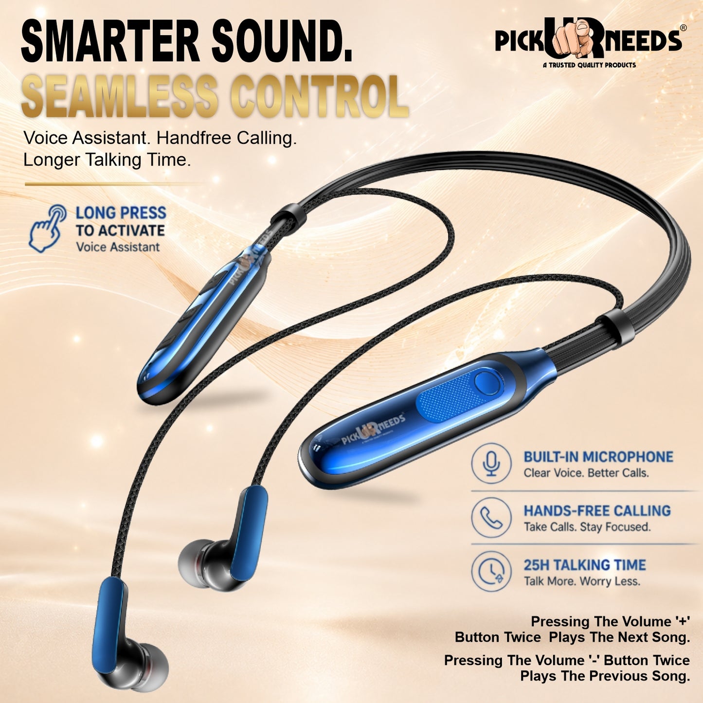 Wireless Neckband HD Sound, Magnetic Earbuds, Built-in Mic, Hands-Free Calling