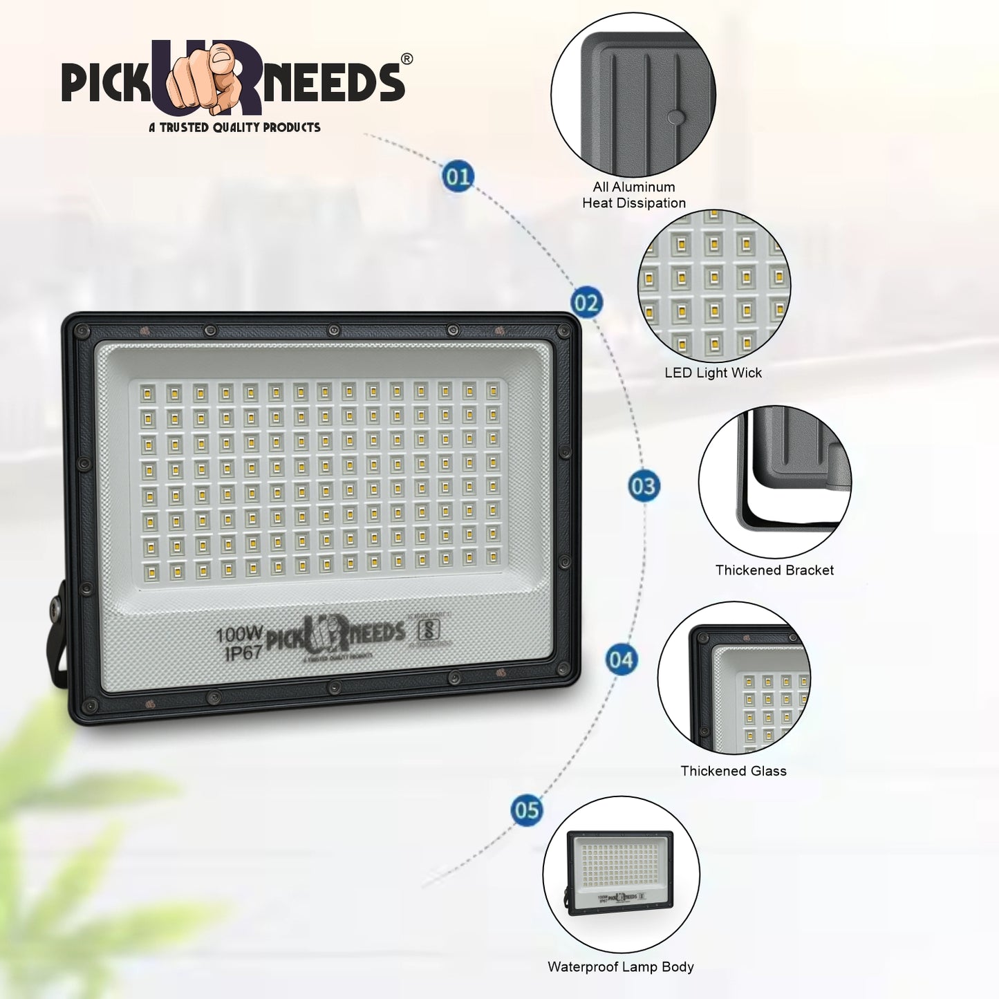 Pick Ur Needs 100W Lens Flood Light With Extension Bracket 120 Bright SMD LED IP67 Waterproof 0 hrs Flood Lamp Emergency Light (White) pack of 3