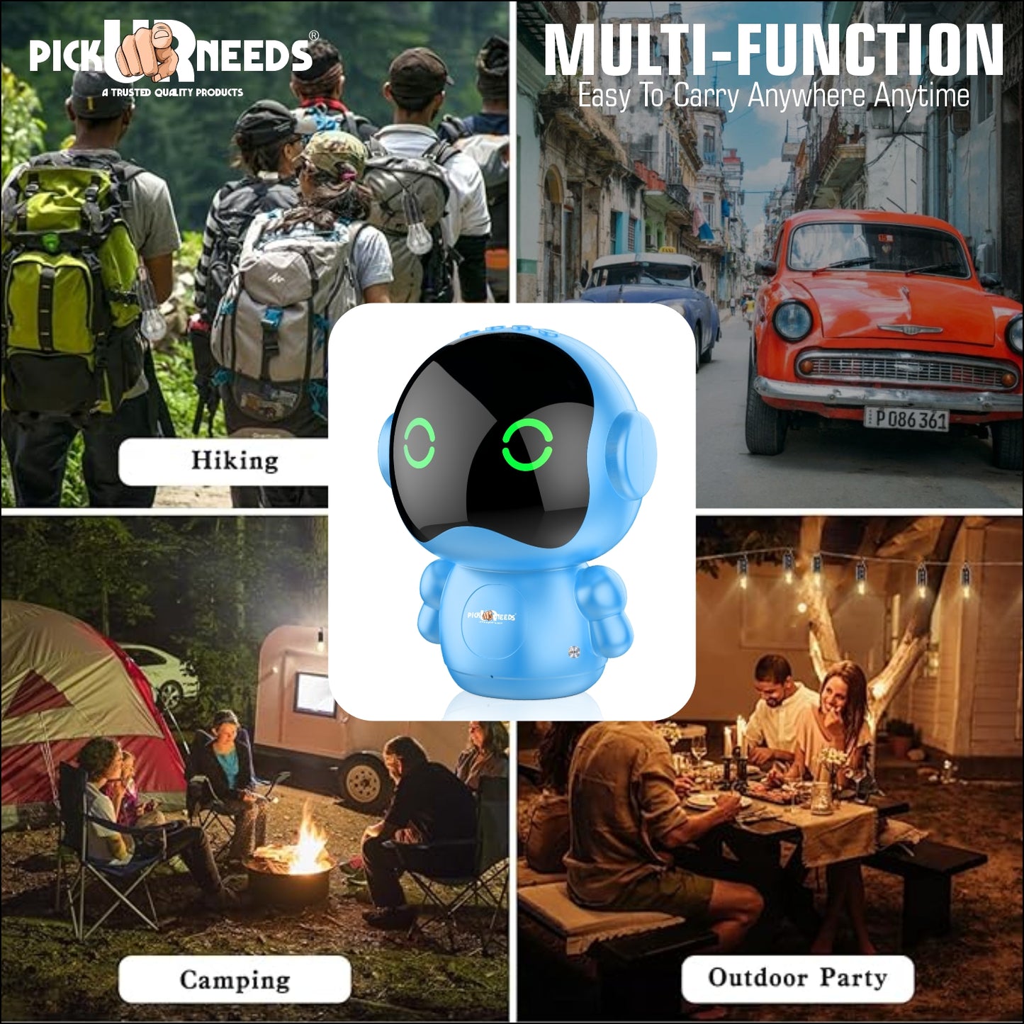 Pick Ur Needs Rechargeable Wireless Mini DJ Bluetooth Speaker HiFi Bass, LED Lights, 800mAh Battery, USB/TF Card/TWS Playback
