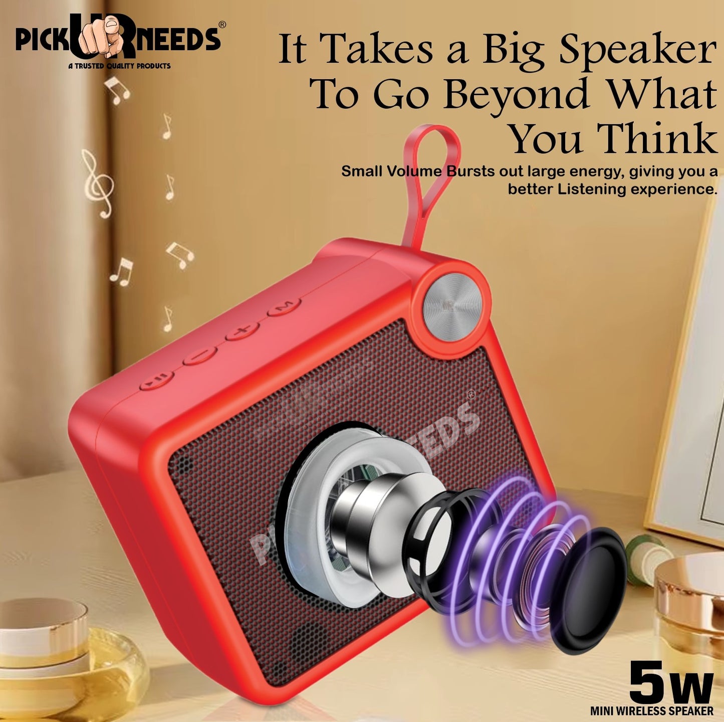 Pick Ur Needs Rechargeable Box Sound Wireless Speaker 5W – TWS, 4H Playback, TF/SD/USB/FM 5 W Bluetooth Speaker (Black, 5.0 Channel)