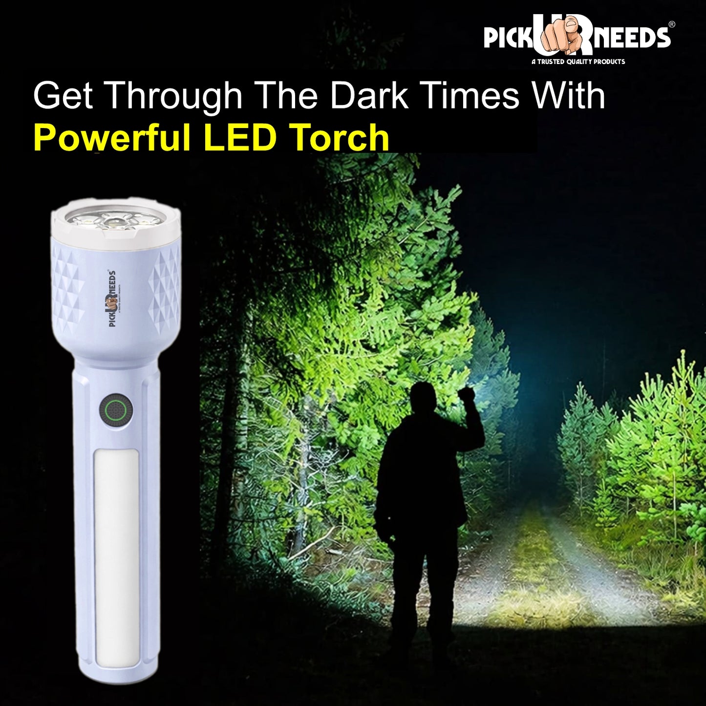 Pick Ur Needs 85W Rechargeable Emergency LED Search Torch with Flood Light | 3600mAh Battery | 6 Lighting Modes | 60W Front & 20W Side | 6H Backup