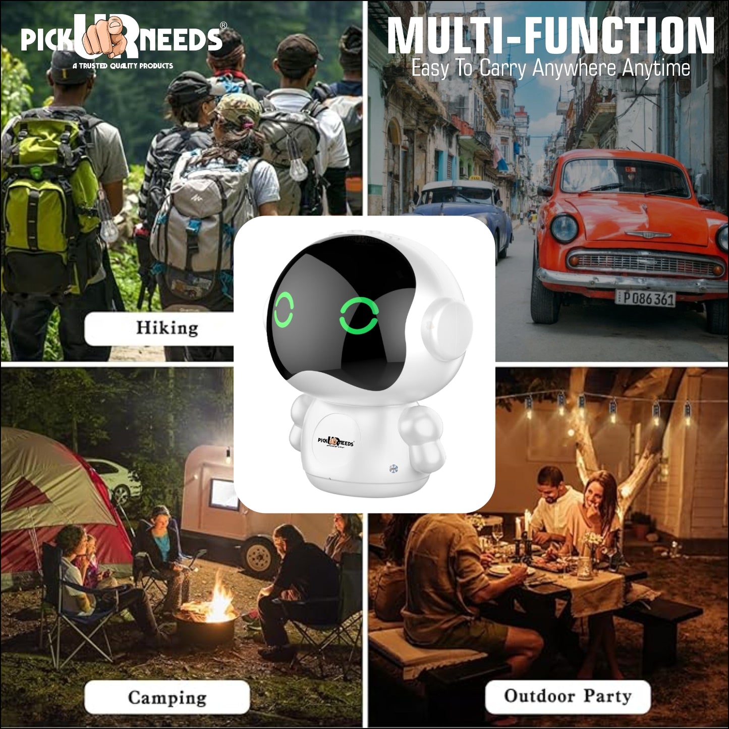 Pick Ur Needs Rechargeable Wireless Mini DJ Bluetooth Speaker HiFi Bass, LED Lights, 800mAh Battery, USB/TF Card/TWS Playback