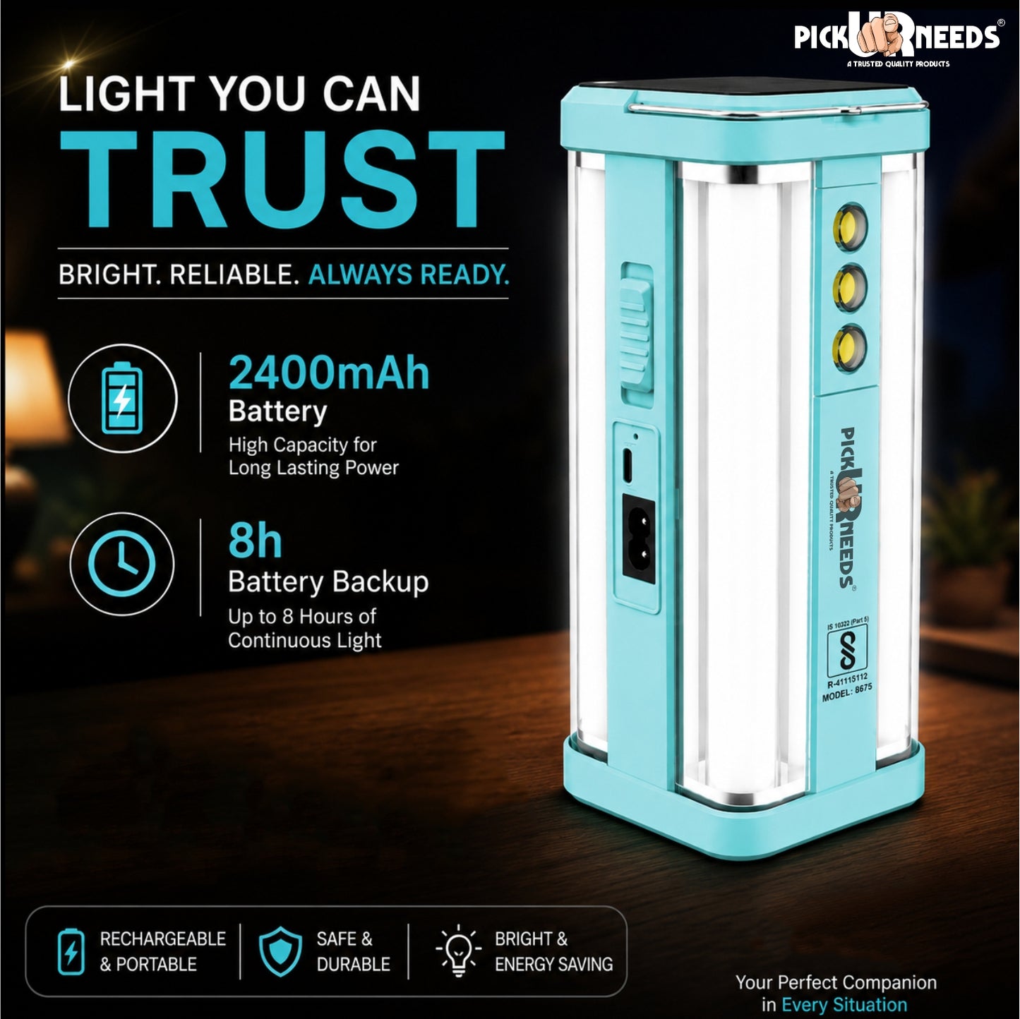 Pick Ur Needs Solar Home Rechargeable Emergency LED Lantern Light 360 Degree Floor Lamp 4 Side Tube Lights