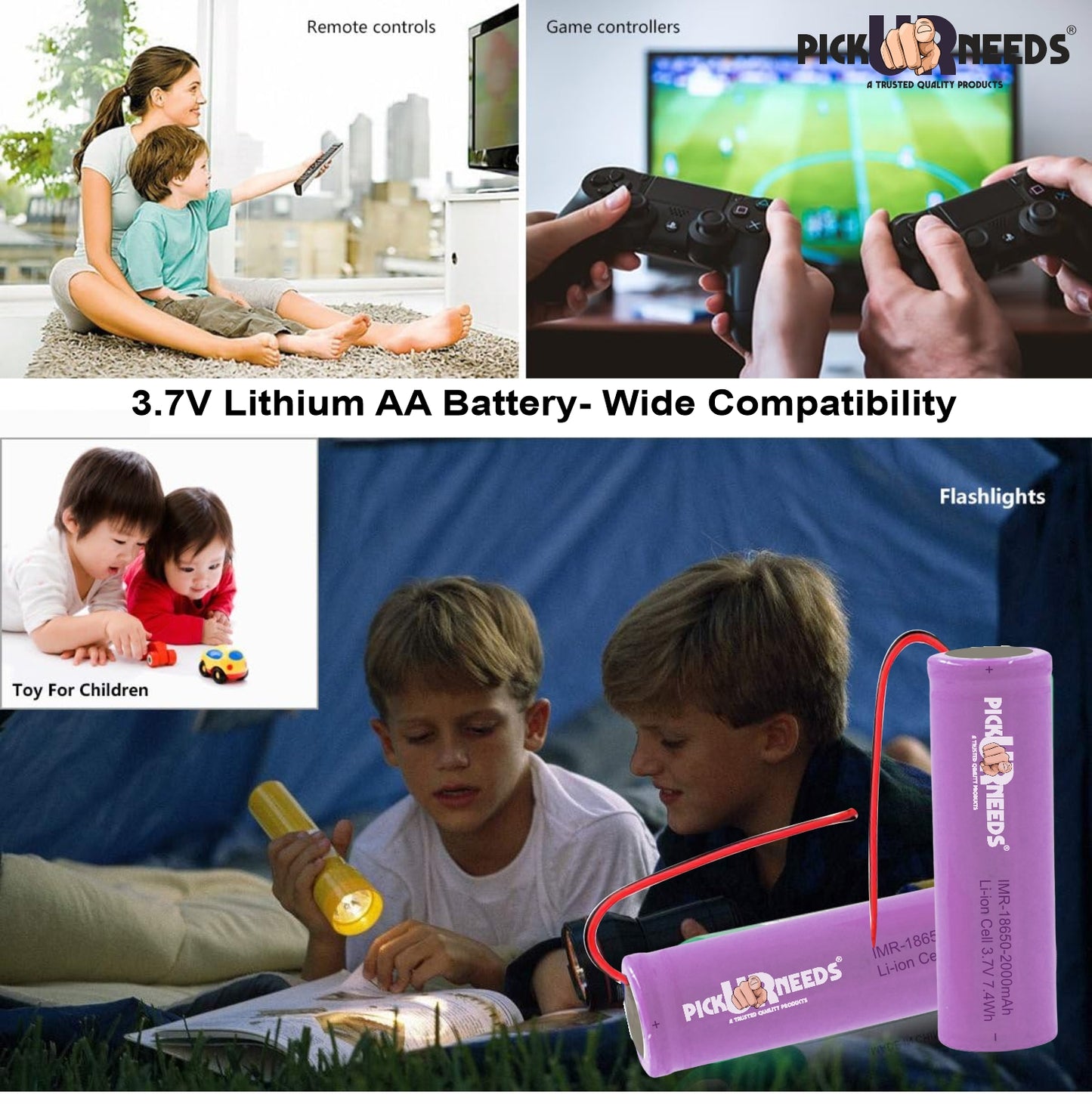Pick Ur Needs 2000mAh 3.7V 18650 Lithium Li-ion Battery with Wired, Electronic Devices 65x18mm 6 hrs Torch Emergency Light (Purple) Pack 0f 12