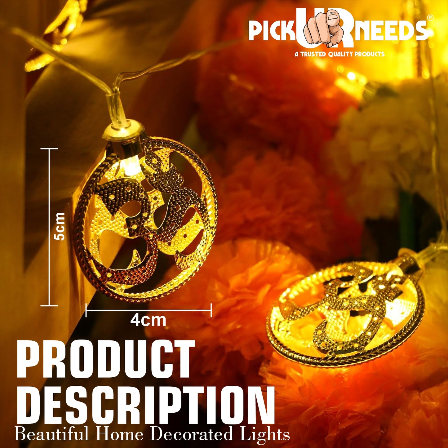 Pick Ur Needs Diwali String Lights OM Metal Hanging Lights, Warm White Round 3D Ceiling Lamp