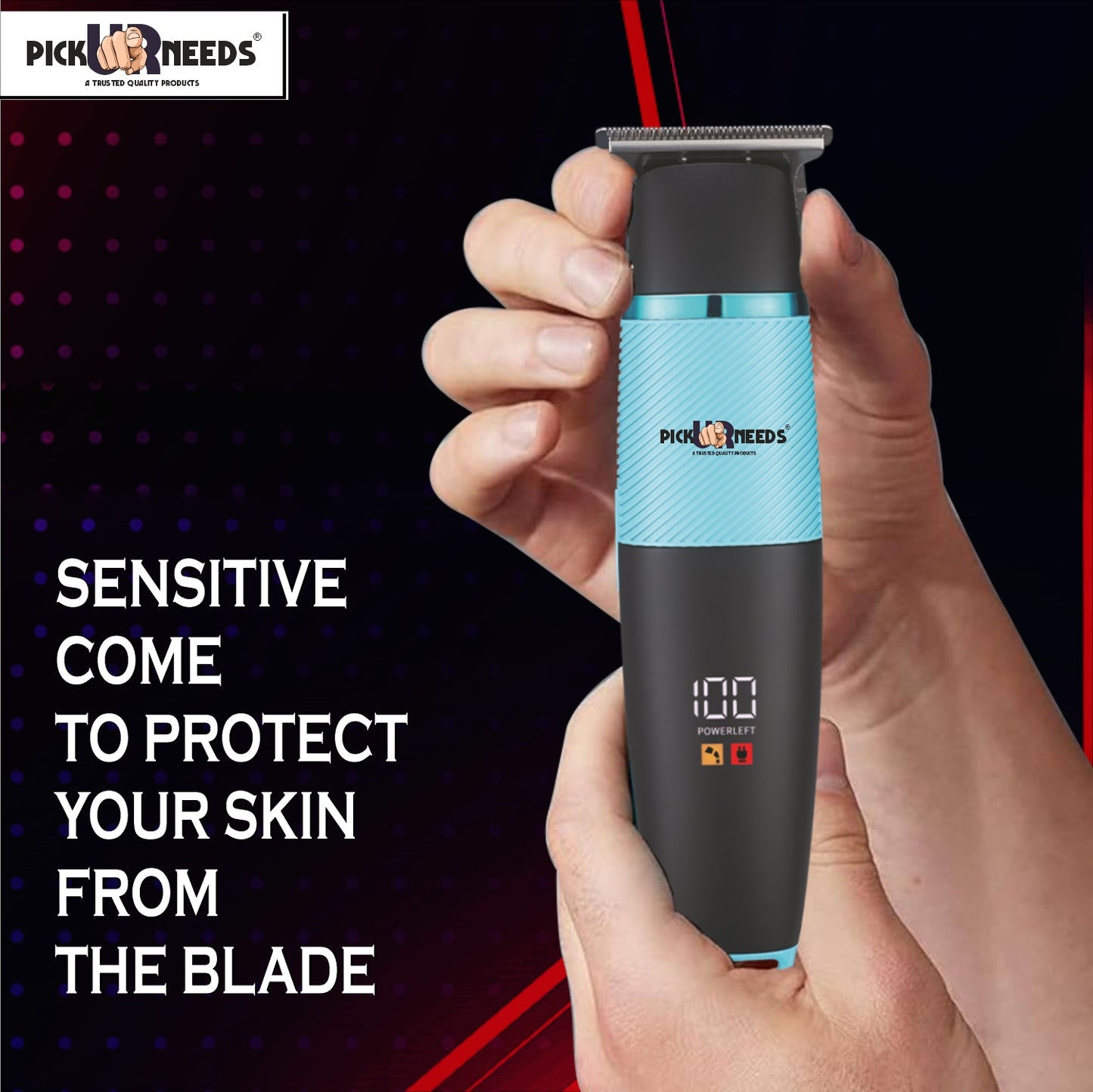 Pick Ur Needs 4 In 1 Blades Premium Look Rechargeable Hair Clipper / Shaver With Smart Display Trimmer 120 min Runtime 3 Length Settings (Blue)