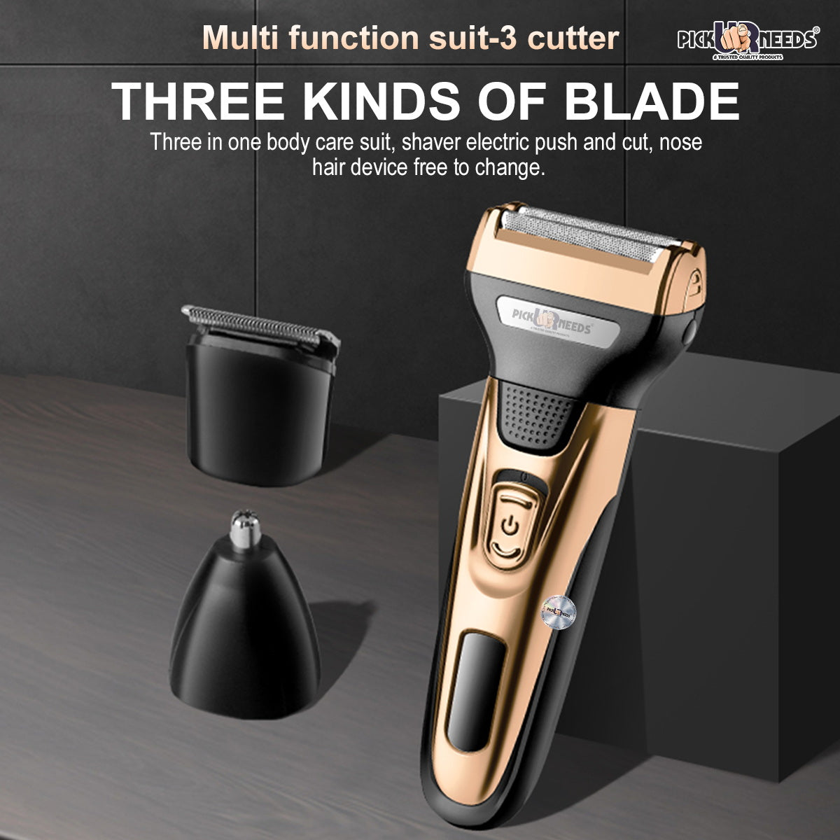 Pick Ur Needs Rechargeable Wireless Electric Shaver Beard Nose Hair Trimmer Shaver For Men (Gold)