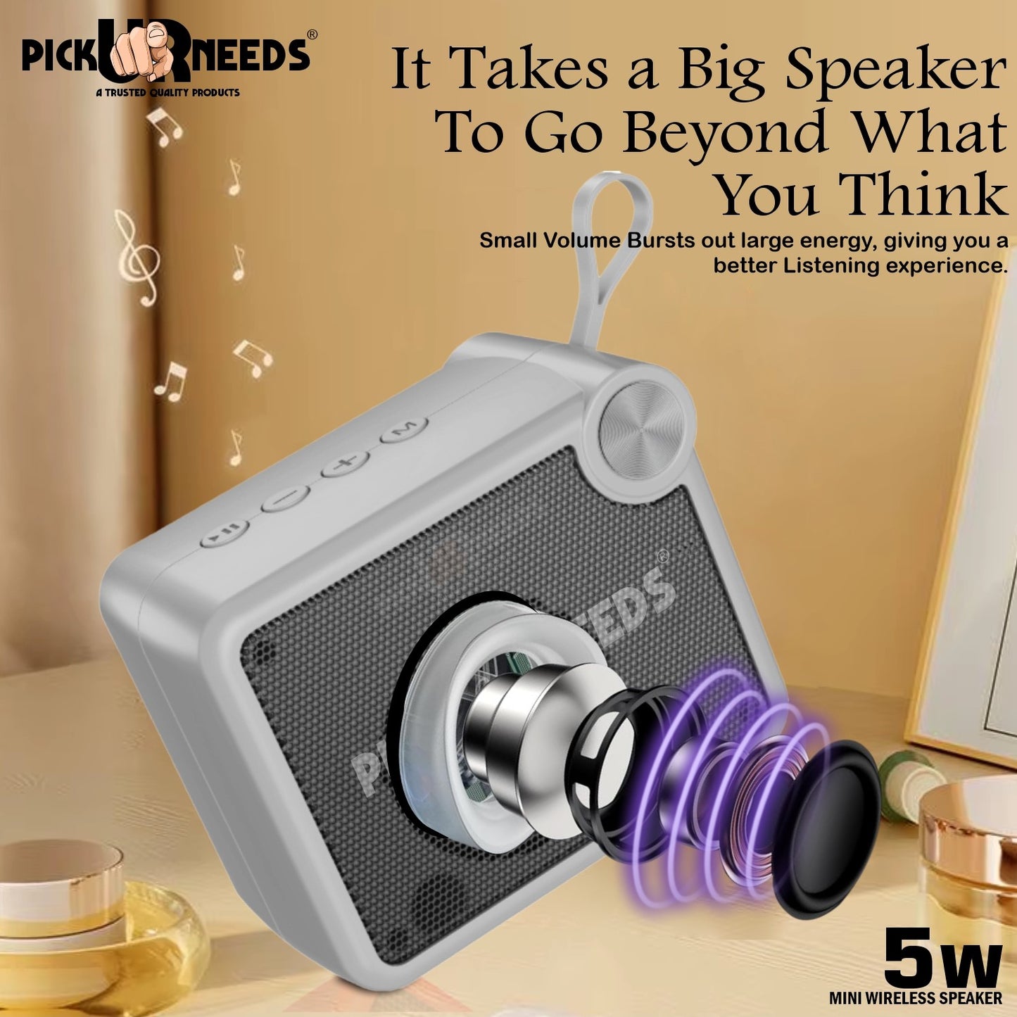 Pick Ur Needs Rechargeable Box Sound Wireless Speaker 5W – TWS, 4H Playback, TF/SD/USB/FM 5 W Bluetooth Speaker (Black, 5.0 Channel)