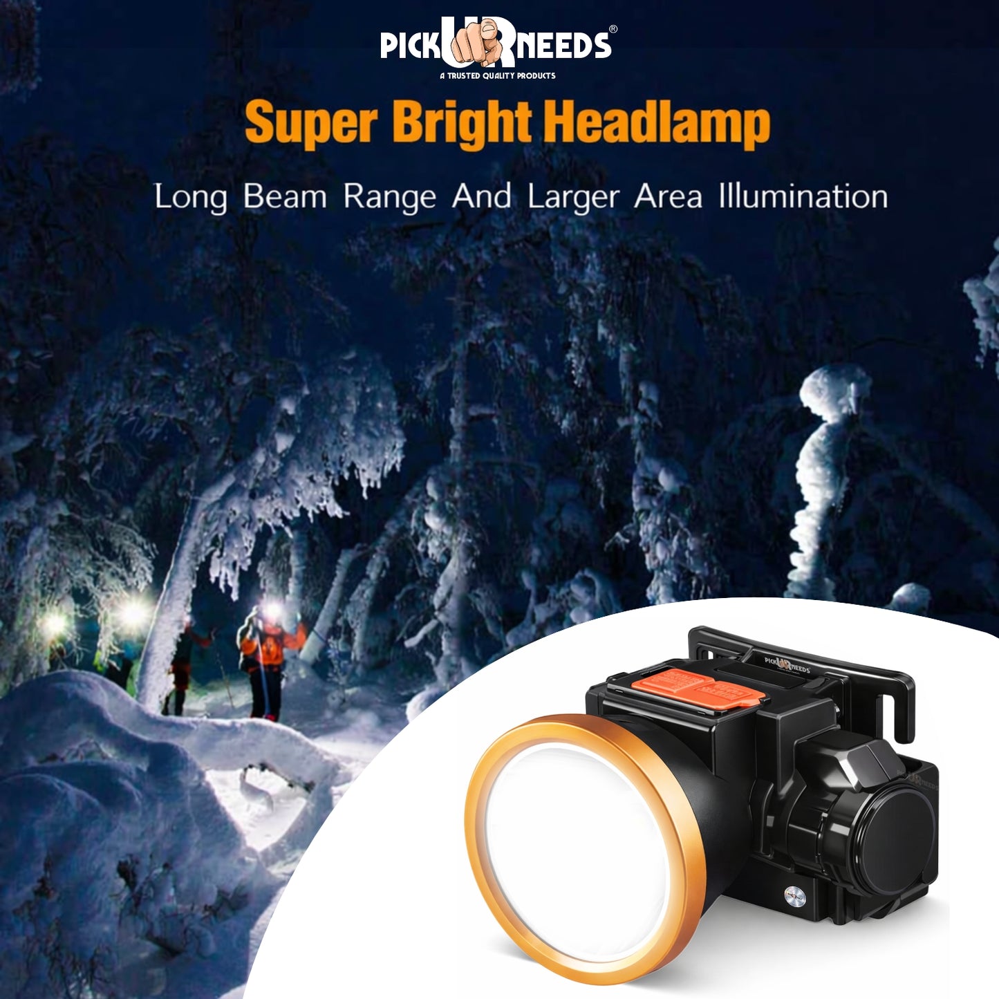 Pick Ur Needs 50W Rechargeable Emergency LED Headlamp Torch | 1200mAh Battery | 3 Light Modes | Long Range White Light | 4H Backup | Type C Charging Head Light for Camping, Fishing & Hiking