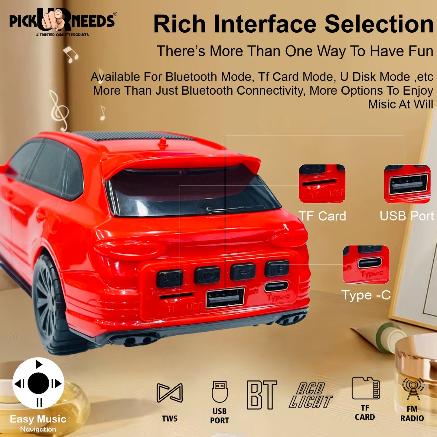 Pick Ur Needs Wireless Portable Mini Speaker- RGB Disco Light, 1200mAh, USB/TF/FM 5 W Bluetooth Speaker (Black, 5.0 Channel)