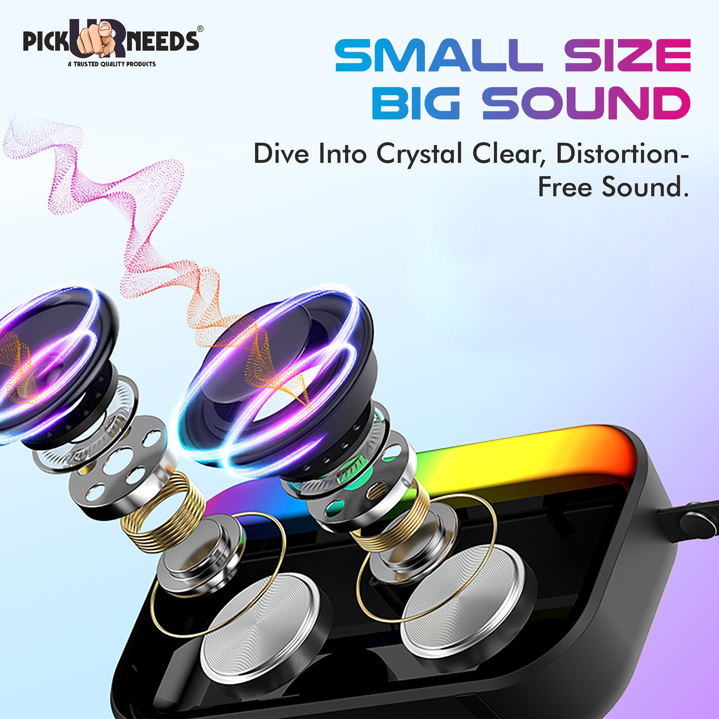 Pick Ur Needs Portable Wireless Speaker With RGB Light TF Card/USB Device Hands Free Calling 5 W Bluetooth Speaker (Blue, 5.0 Channel)