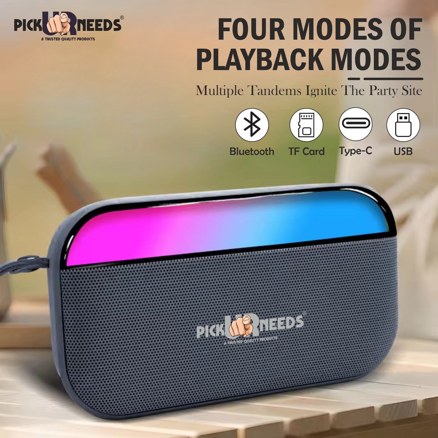 Pick Ur Needs Portable Wireless Speaker With RGB Light TF Card/USB Device Hands Free Calling 5 W Bluetooth Speaker