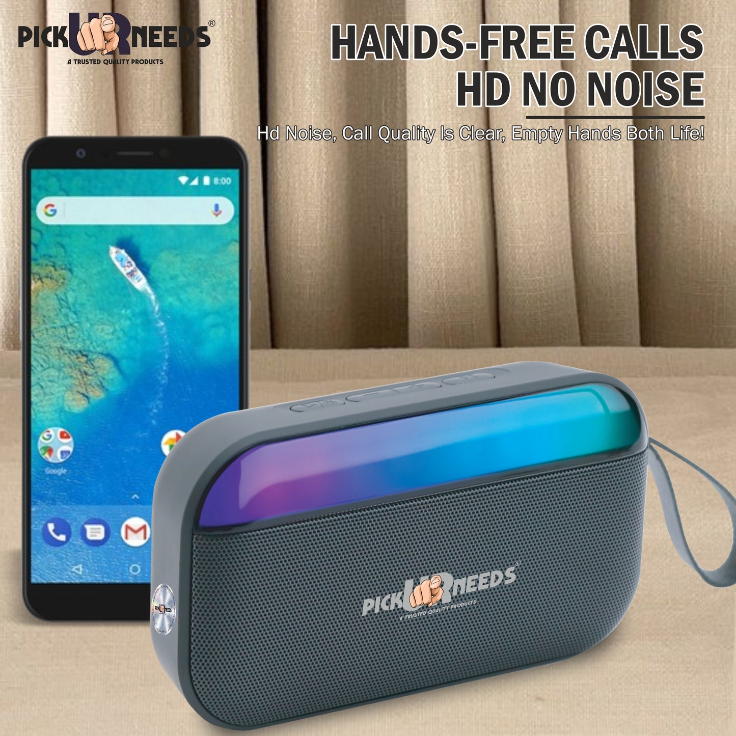 Pick Ur Needs Portable Wireless Speaker With RGB Light TF Card/USB Device Hands Free Calling 5 W Bluetooth Speaker (Blue, 5.0 Channel)