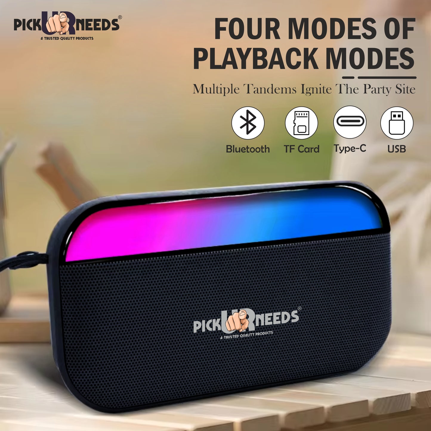 Pick Ur Needs Portable Wireless Speaker With RGB Light TF Card/USB Device Hands Free Calling 5 W Bluetooth Speaker (Blue, 5.0 Channel)