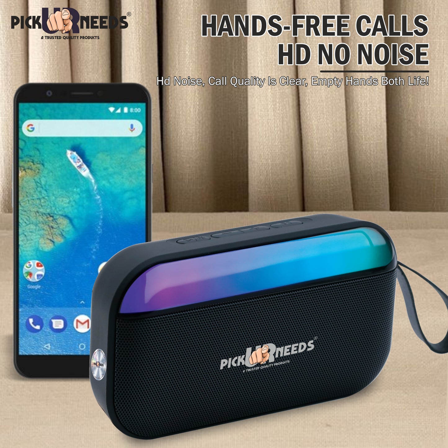 Pick Ur Needs Portable Wireless Speaker With RGB Light TF Card/USB Device Hands Free Calling 5 W Bluetooth Speaker (Blue, 5.0 Channel)