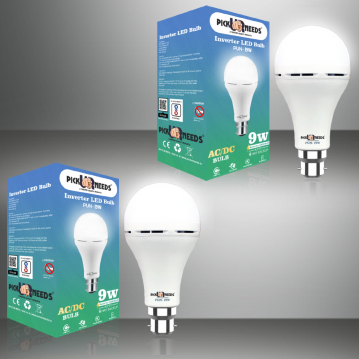 Pick Ur Needs Rechargeable Inverter 9W LED AC/DC Bulb For Home Emergency Light, Self-Charging 4 hrs Bulb Emergency Light (Pack of 2)