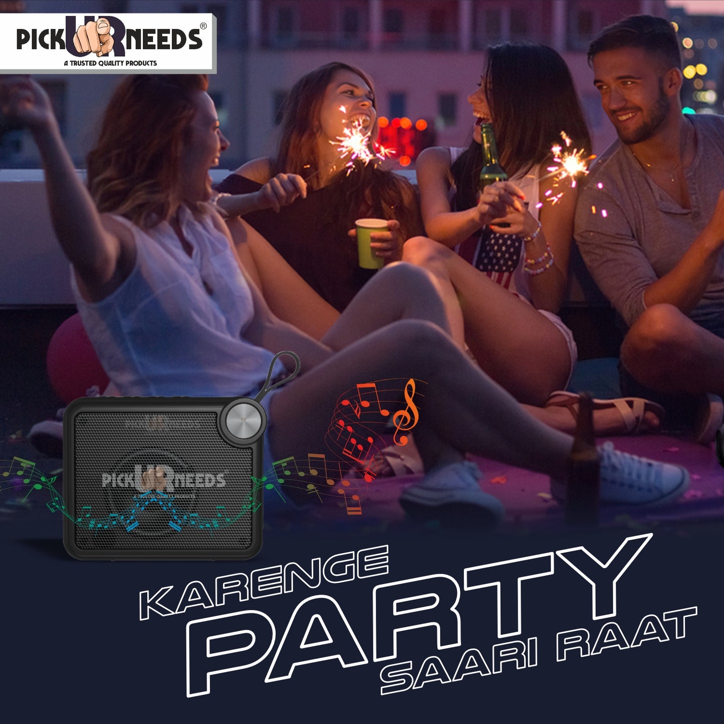 Pick Ur Needs Rechargeable Box Sound Wireless Speaker 5W – TWS, 4H Playback, TF/SD/USB/FM 5 W Bluetooth Speaker (Black, 5.0 Channel)