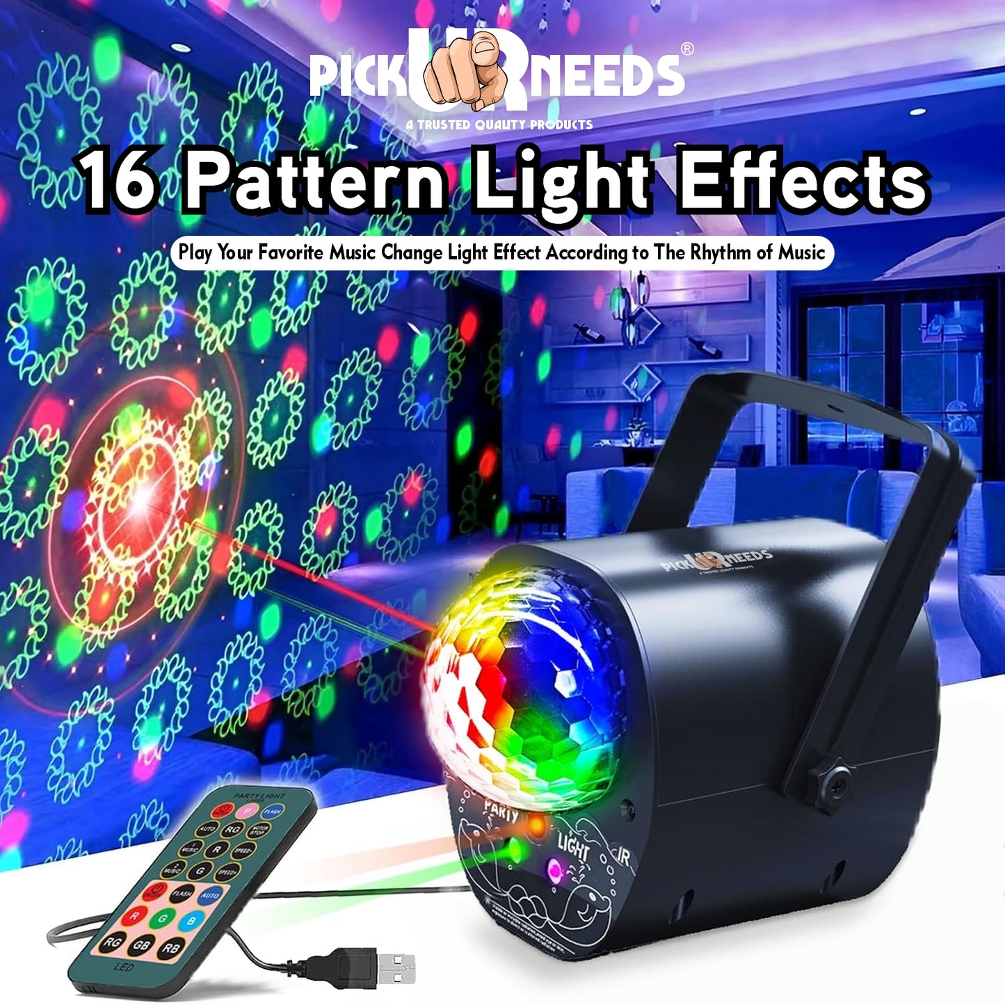 Pick Ur Needs Disco Ball Party Lights DJ Laser Light with Remote β Sound Activated (50 nm, Multicolor)