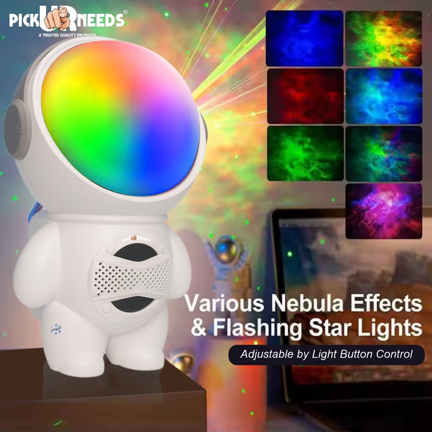 Pick Ur Needs Astronaut Portable Wireless Mini DJ Bluetooth Speaker with Dynamic Thunder Sound, 6.8W HiFi Bass, LED Lights, 1200mAh Battery, USB/TF Card Playback