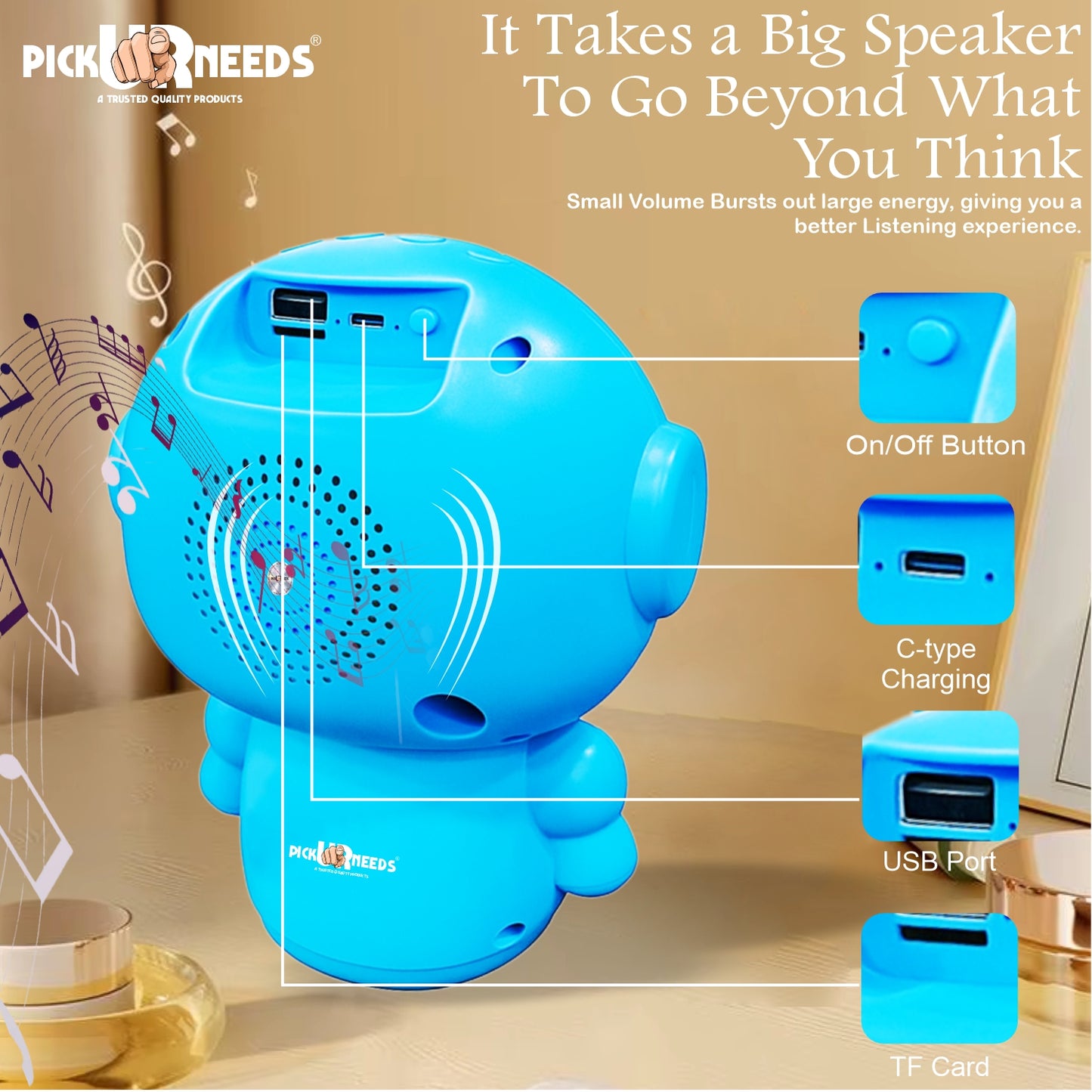 Pick Ur Needs Rechargeable Wireless Mini DJ Bluetooth Speaker HiFi Bass, LED Lights, 800mAh Battery, USB/TF Card/TWS Playback