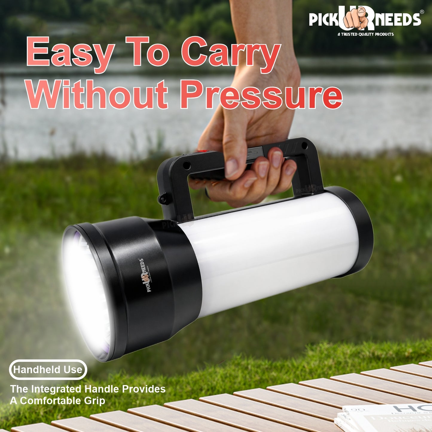 Pick Ur Needs 200W Rechargeable Emergency LED Long Range Distance Search Torch Light with 3600mAh Battery, Type-C Fast Charging Dual Mode Front & Side Light