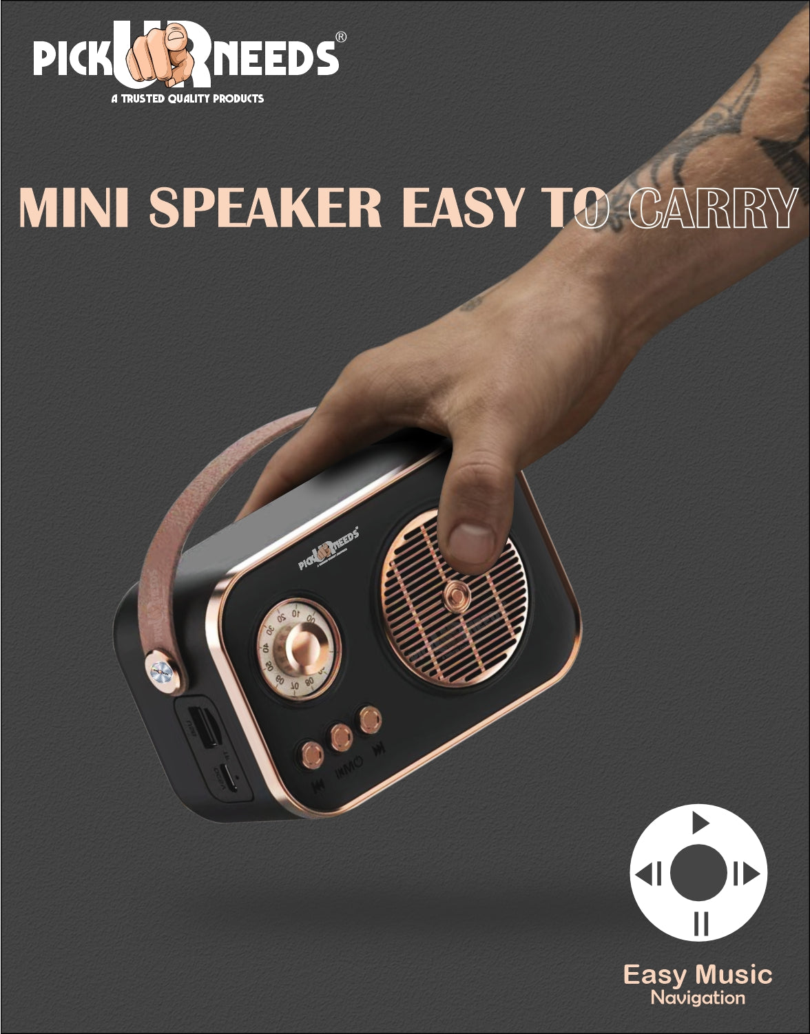 Pick Ur Needs Portable Wireless Bluetooth Speaker With Premium Design TF Card/ USB Support TWS 5 W Bluetooth Speaker (Cream, 5.0 Channel)