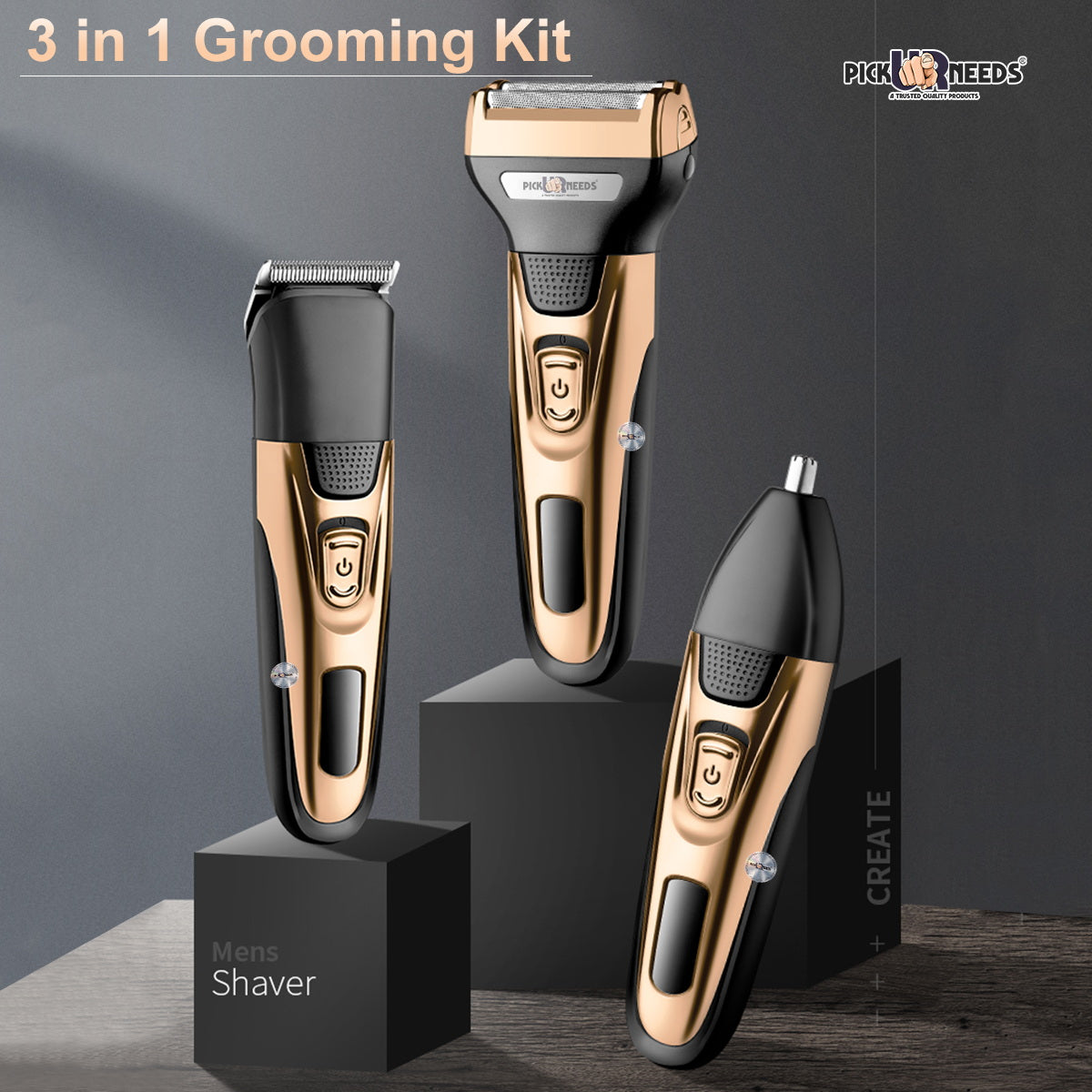 Pick Ur Needs Rechargeable Wireless Electric Shaver Beard Nose Hair Trimmer Shaver For Men (Gold)