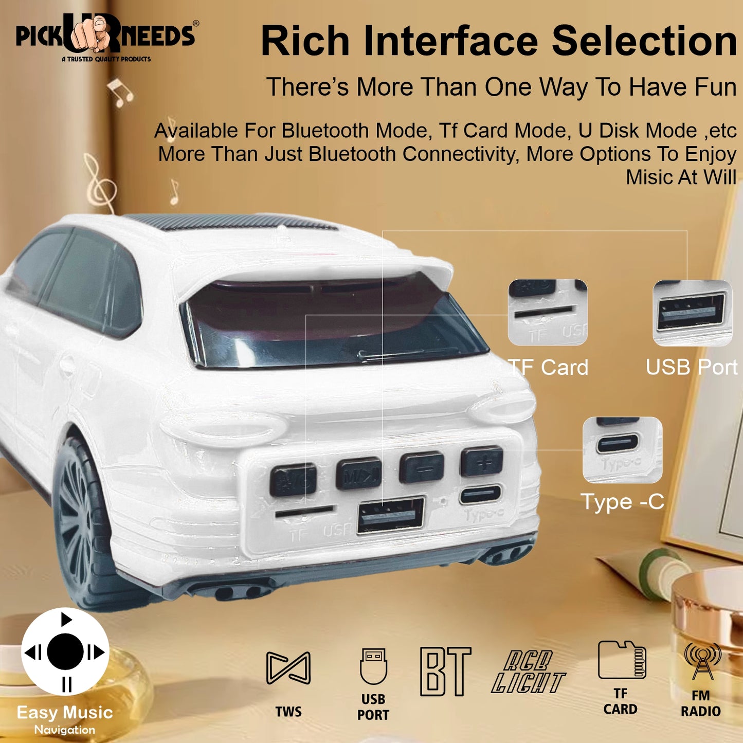 Pick Ur Needs Wireless Portable Mini Speaker- RGB Disco Light, 1200mAh, USB/TF/FM 5 W Bluetooth Speaker (Black, 5.0 Channel)